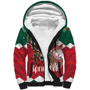 Personalized South Africa Merry Christmas Sherpa Hoodie Springbok With King Protea