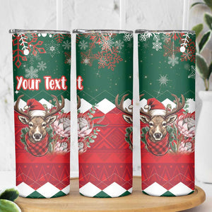 Personalized South Africa Merry Christmas Skinny Tumbler Springbok With King Protea