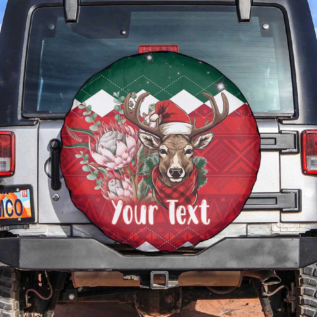 Personalized South Africa Merry Christmas Spare Tire Cover Springbok With King Protea