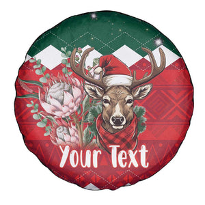 Personalized South Africa Merry Christmas Spare Tire Cover Springbok With King Protea