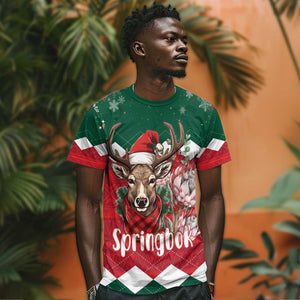 Personalized South Africa Merry Christmas T shirt Springbok With King Protea