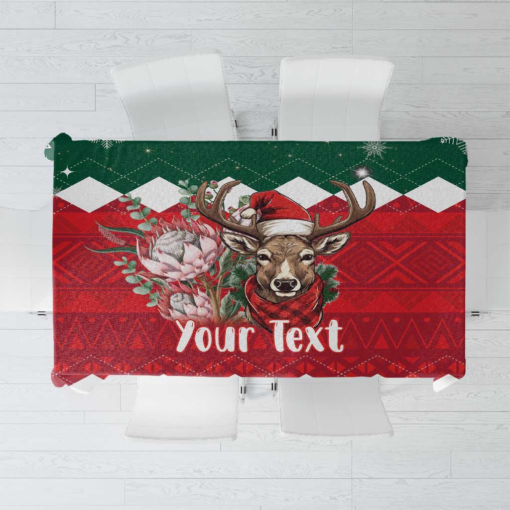 Personalized South Africa Merry Christmas Tablecloth Springbok With King Protea