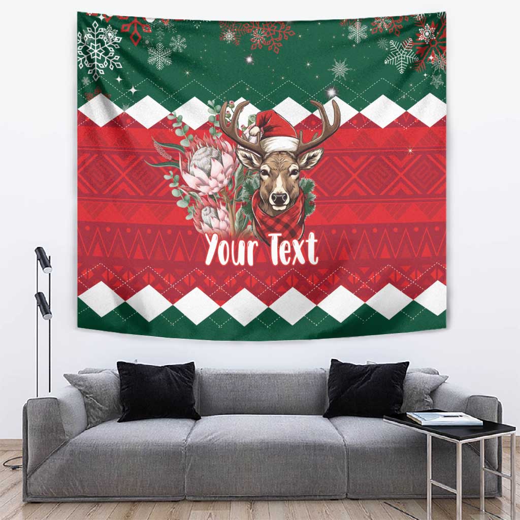 Personalized South Africa Merry Christmas Tapestry Springbok With King Protea