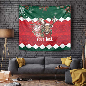 Personalized South Africa Merry Christmas Tapestry Springbok With King Protea