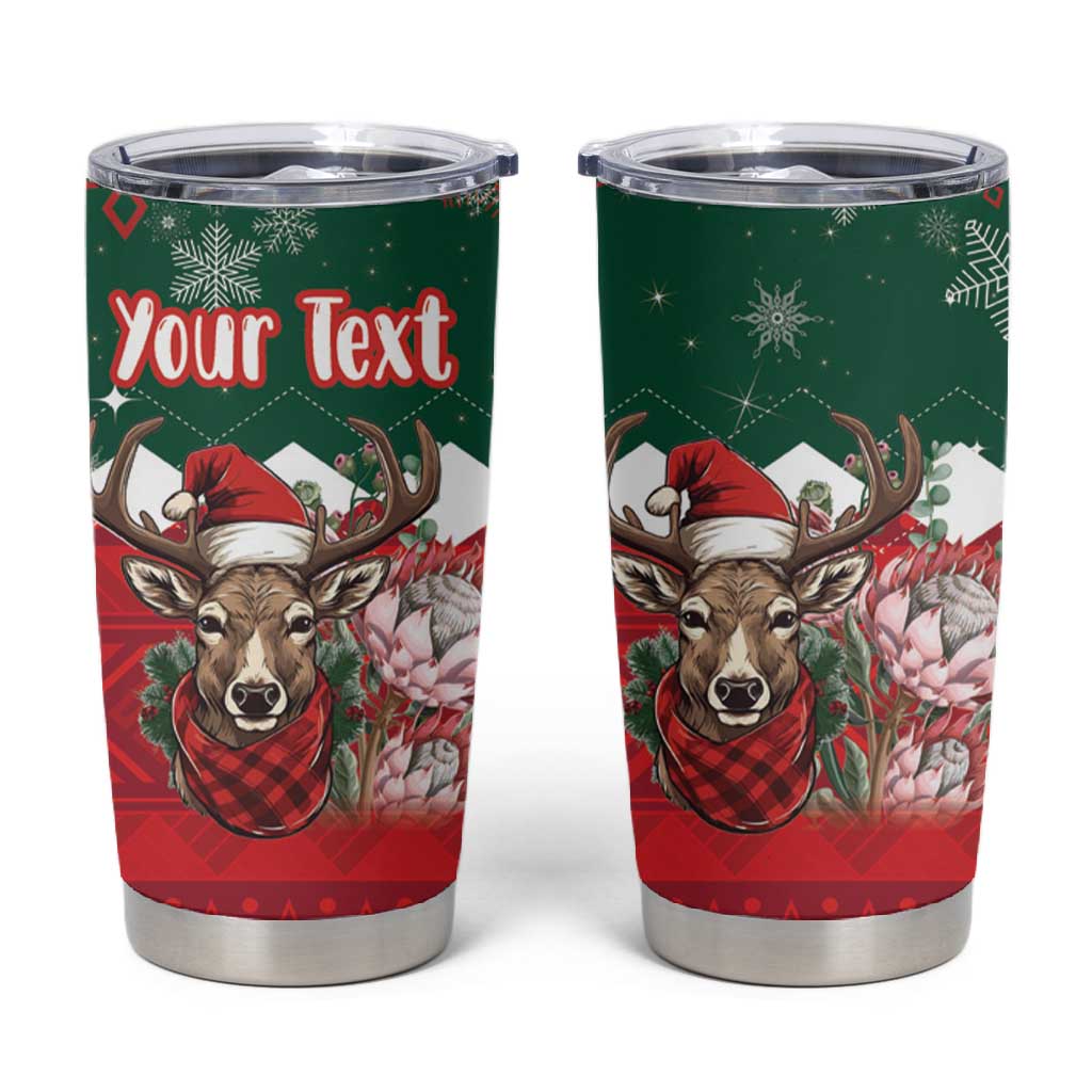 Personalized South Africa Merry Christmas Tumbler Cup Springbok With King Protea