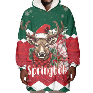 Personalized South Africa Merry Christmas Wearable Blanket Hoodie Springbok With King Protea