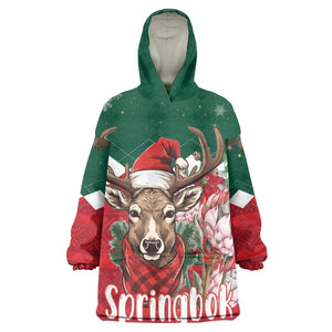 Personalized South Africa Merry Christmas Wearable Blanket Hoodie Springbok With King Protea