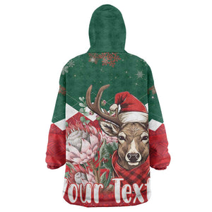 Personalized South Africa Merry Christmas Wearable Blanket Hoodie Springbok With King Protea