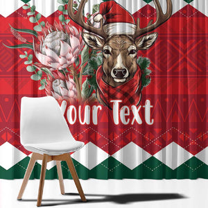 Personalized South Africa Merry Christmas Window Curtain Springbok With King Protea