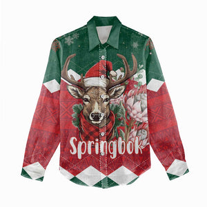 Personalized South Africa Merry Christmas Women Casual Shirt Springbok With King Protea