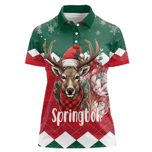 Personalized South Africa Merry Christmas Women Polo Shirt Springbok With King Protea