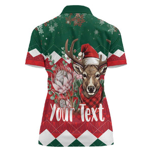 Personalized South Africa Merry Christmas Women Polo Shirt Springbok With King Protea