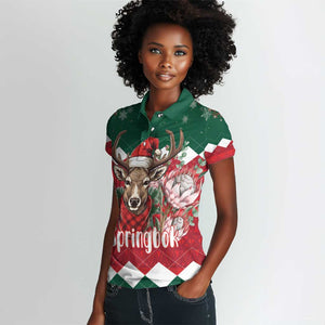 Personalized South Africa Merry Christmas Women Polo Shirt Springbok With King Protea