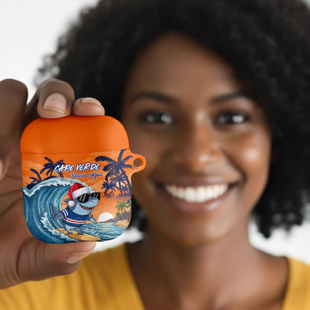 Christmas Cape Verde AirPods Case Funny Shark Surfing