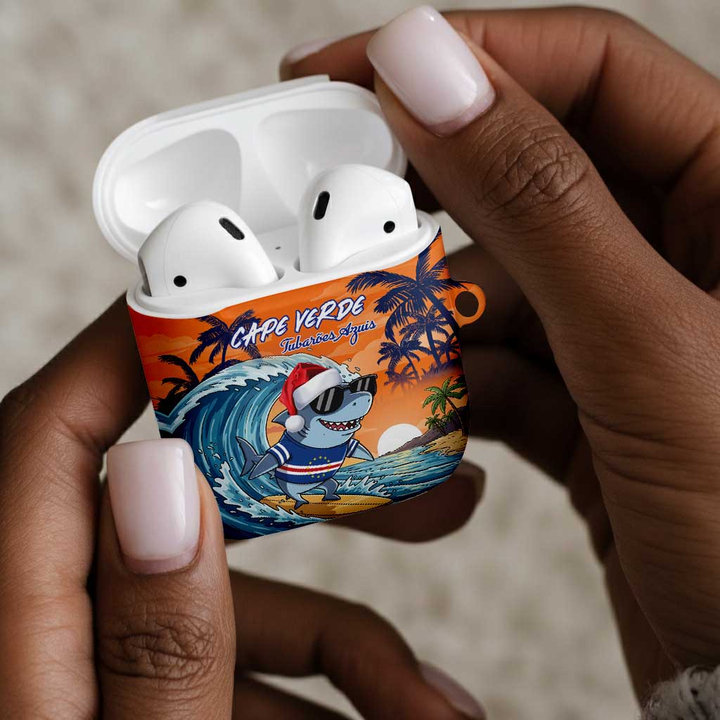 Christmas Cape Verde AirPods Case Funny Shark Surfing