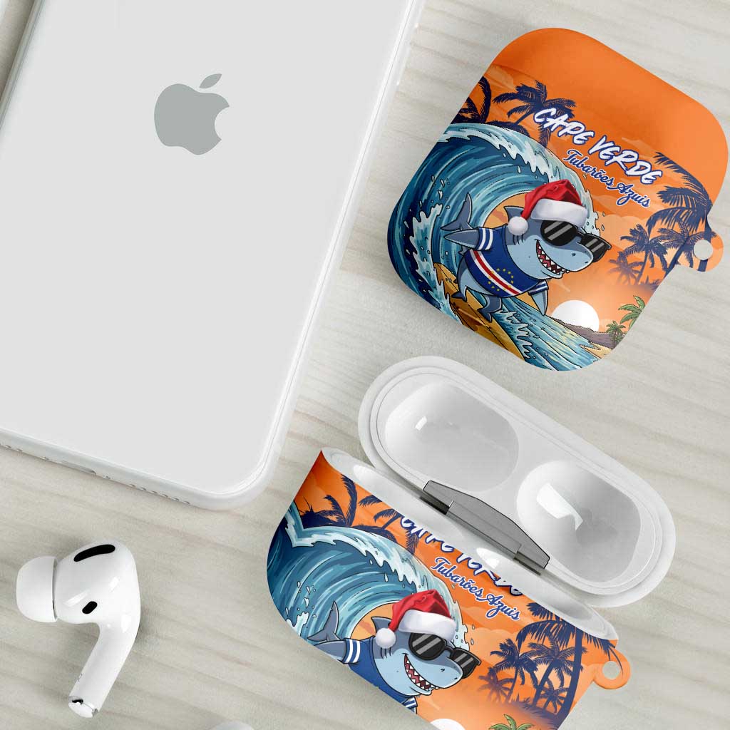 Christmas Cape Verde AirPods Case Funny Shark Surfing