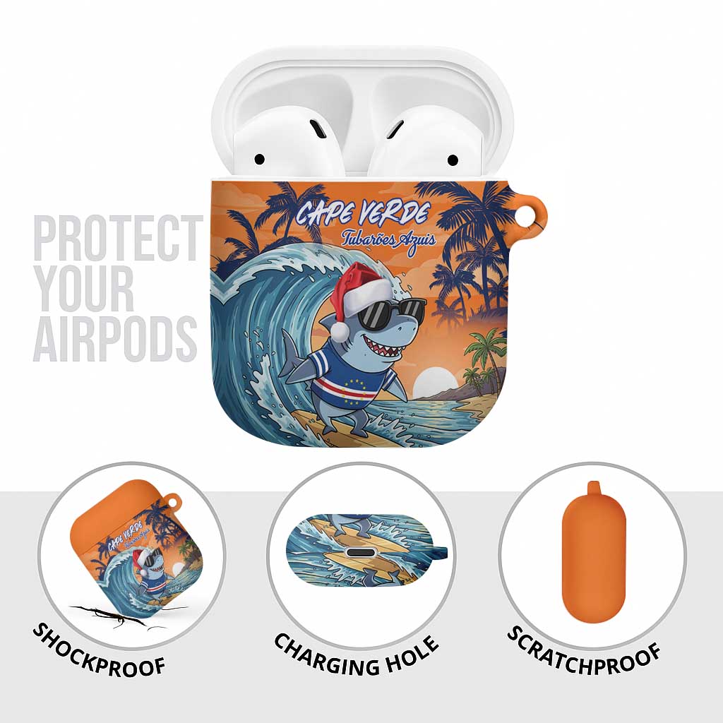 Christmas Cape Verde AirPods Case Funny Shark Surfing