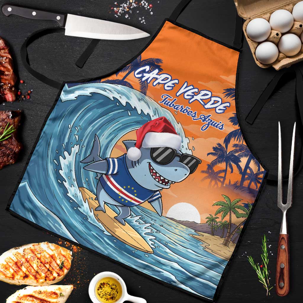 Christmas Cape Verde Apron Funny Shark Surfing