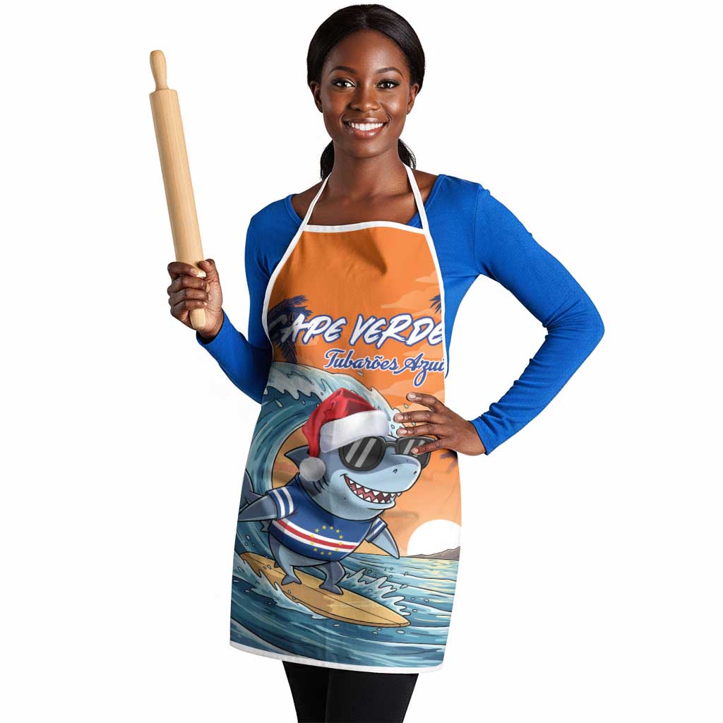 Christmas Cape Verde Apron Funny Shark Surfing