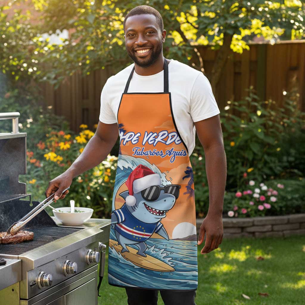 Christmas Cape Verde Apron Funny Shark Surfing