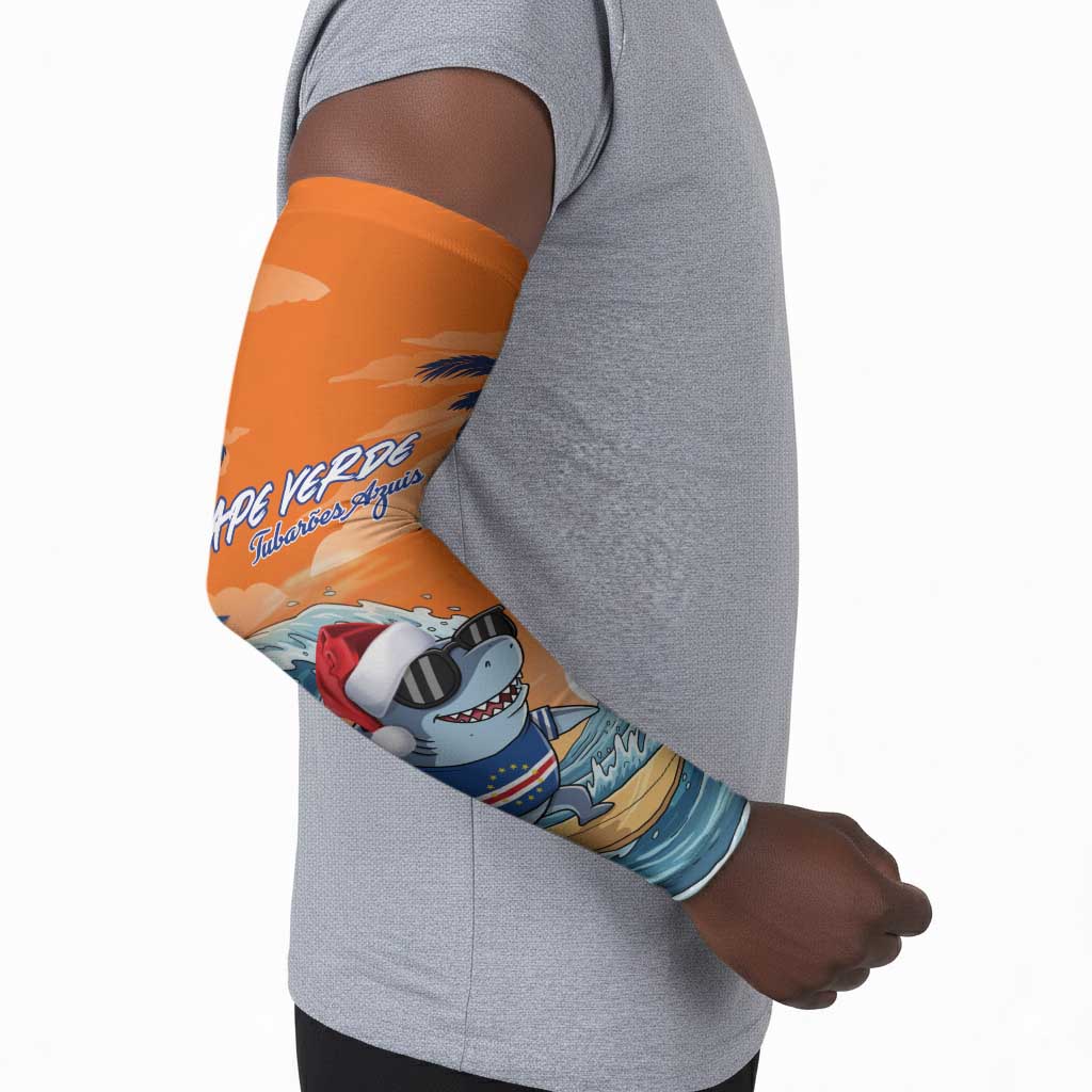 Christmas Cape Verde Arm Sleeves Funny Shark Surfing