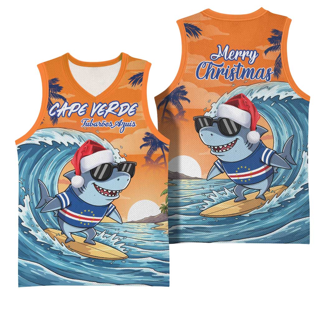 Christmas Cape Verde Basketball Jersey Funny Shark Surfing LT18