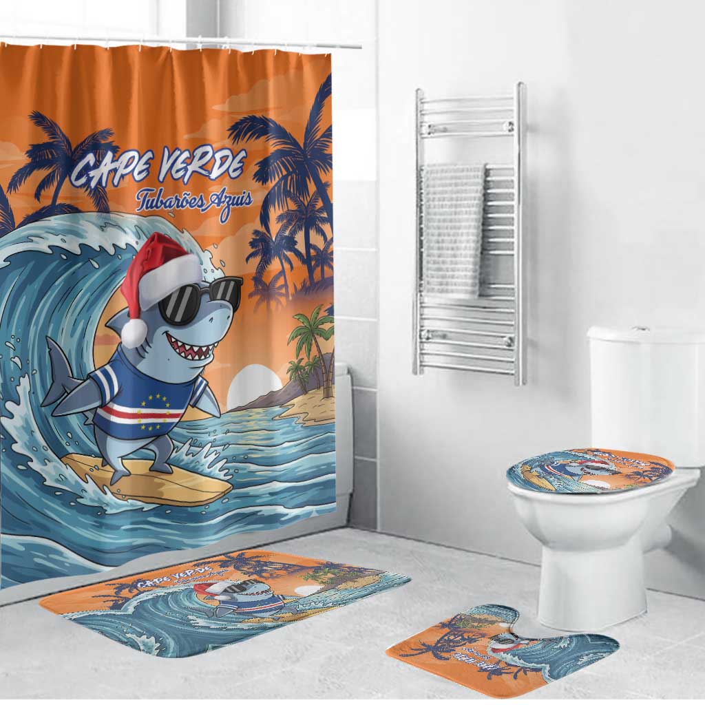 Christmas Cape Verde Bathroom Set Funny Shark Surfing