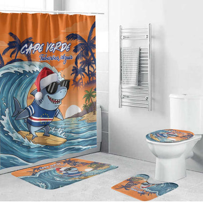 Christmas Cape Verde Bathroom Set Funny Shark Surfing