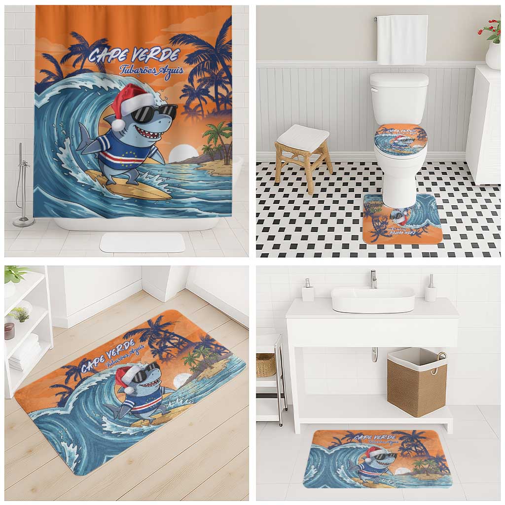 Christmas Cape Verde Bathroom Set Funny Shark Surfing