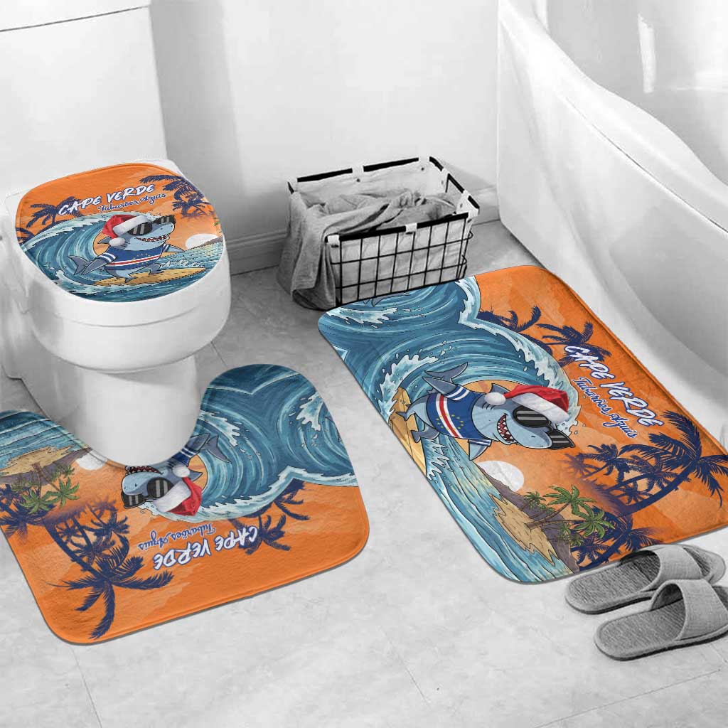 Christmas Cape Verde Bathroom Set Funny Shark Surfing