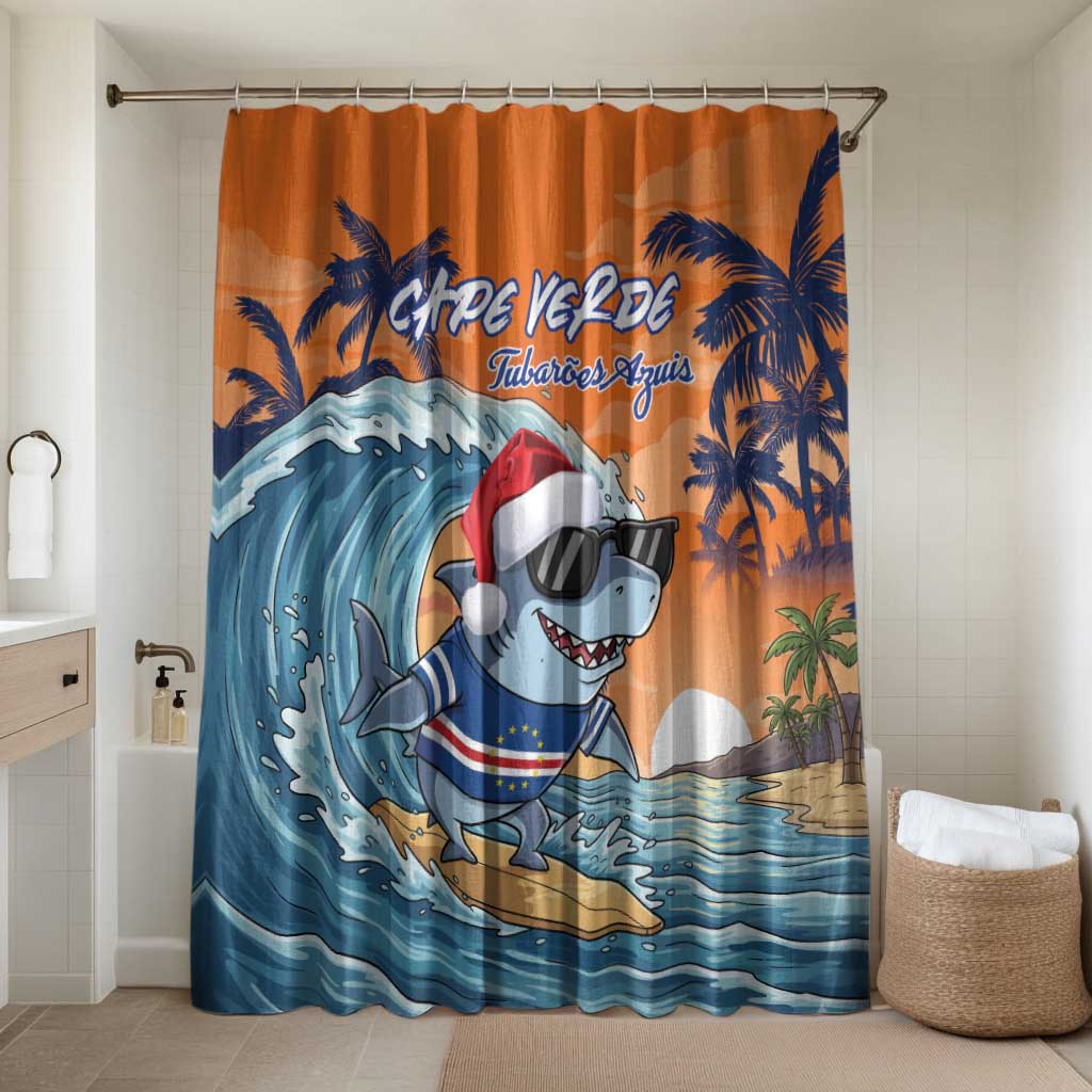 Christmas Cape Verde Bathroom Set Funny Shark Surfing