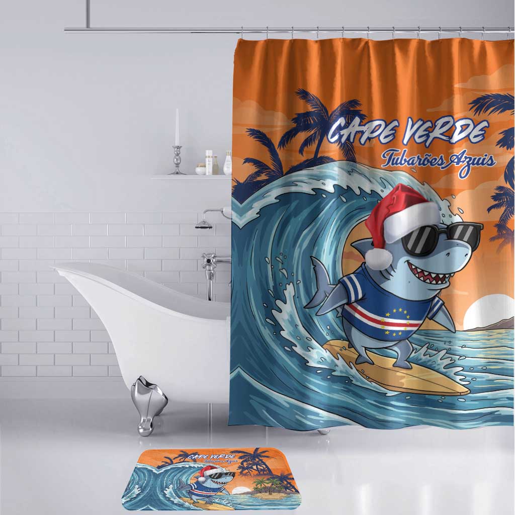 Christmas Cape Verde Bathroom Set Funny Shark Surfing