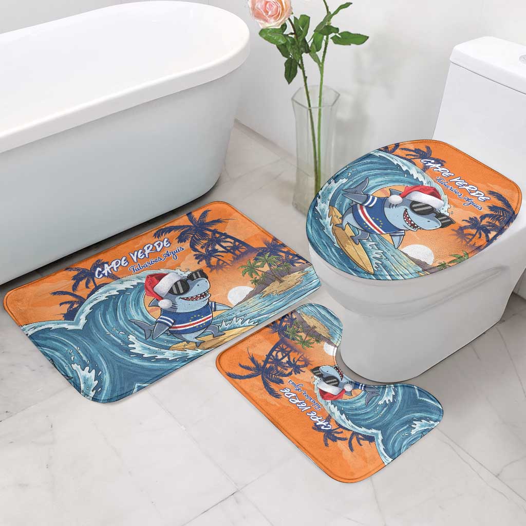 Christmas Cape Verde Bathroom Set Funny Shark Surfing