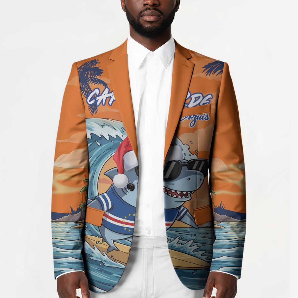 Christmas Cape Verde Blazer Funny Shark Surfing
