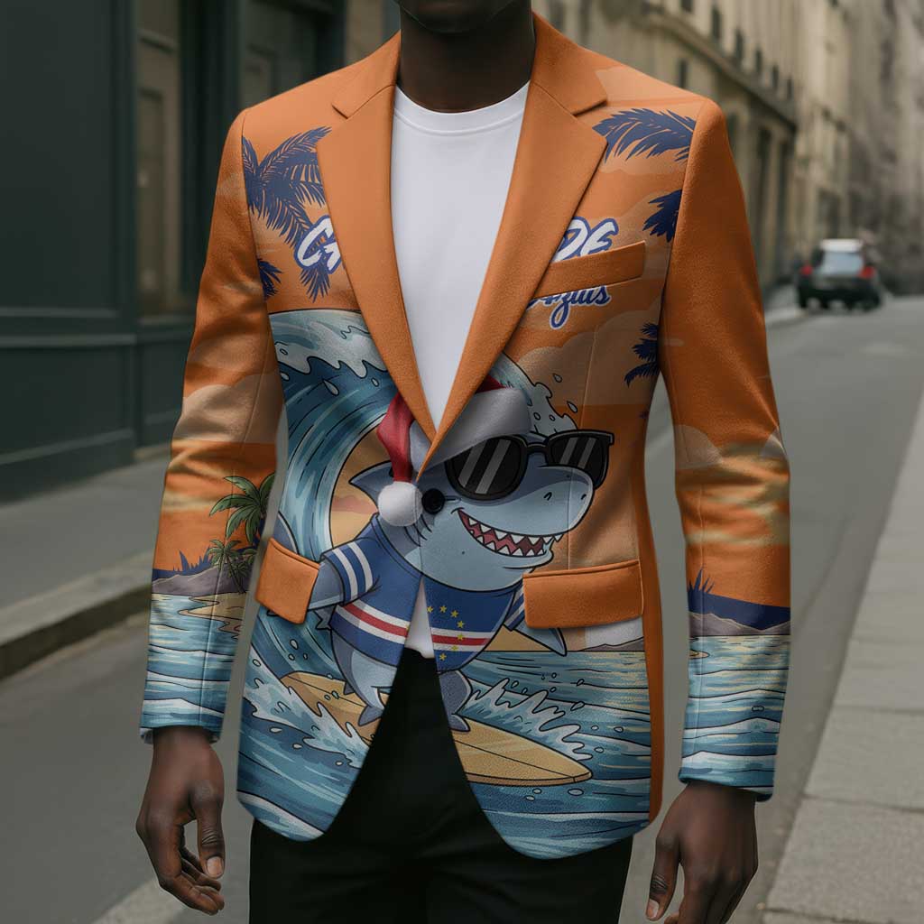 Christmas Cape Verde Blazer Funny Shark Surfing