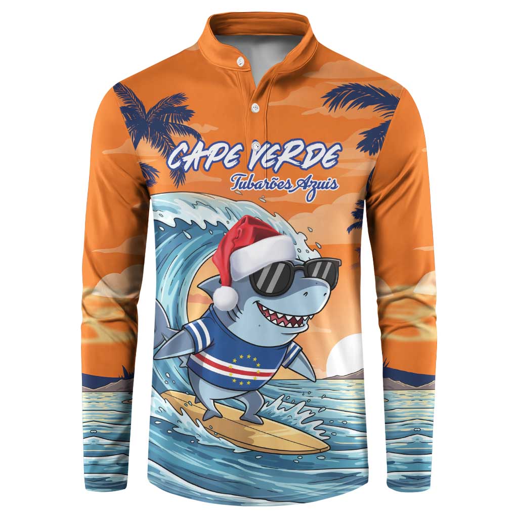 Christmas Cape Verde Button Sweatshirt Funny Shark Surfing