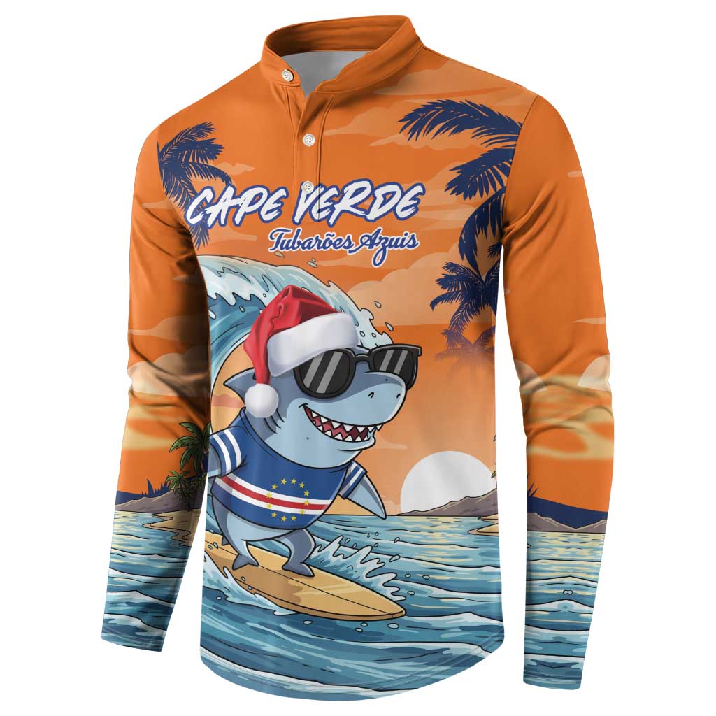 Christmas Cape Verde Button Sweatshirt Funny Shark Surfing