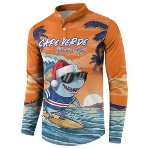 Christmas Cape Verde Button Sweatshirt Funny Shark Surfing