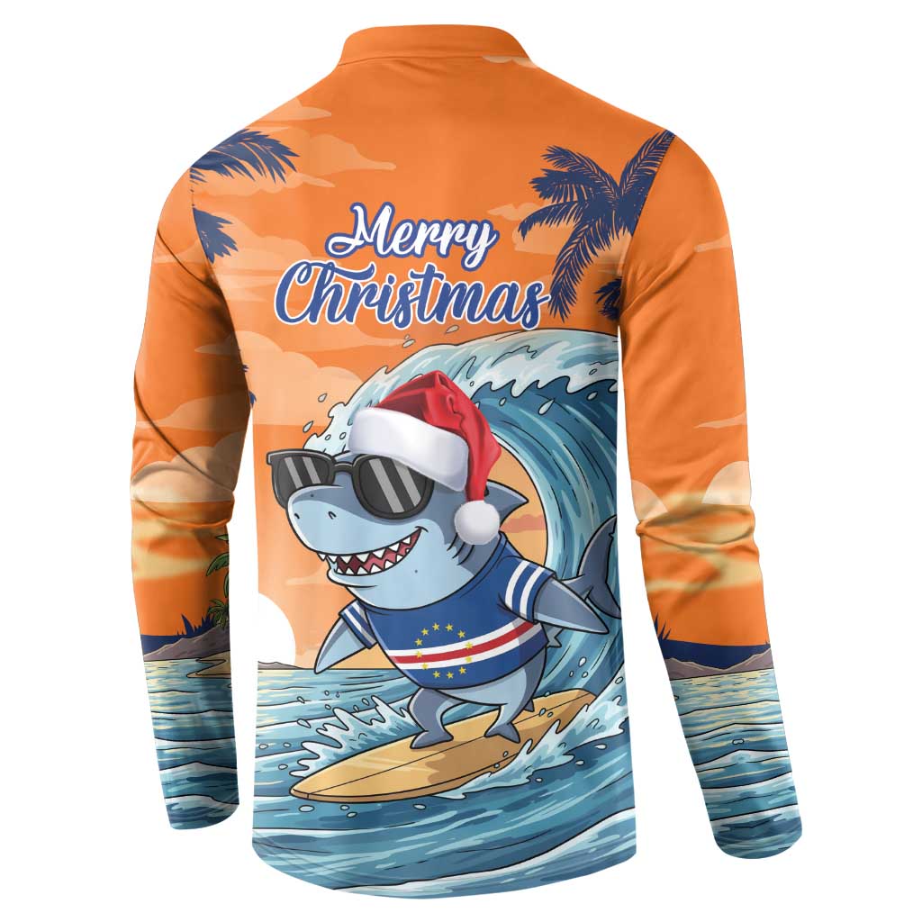 Christmas Cape Verde Button Sweatshirt Funny Shark Surfing