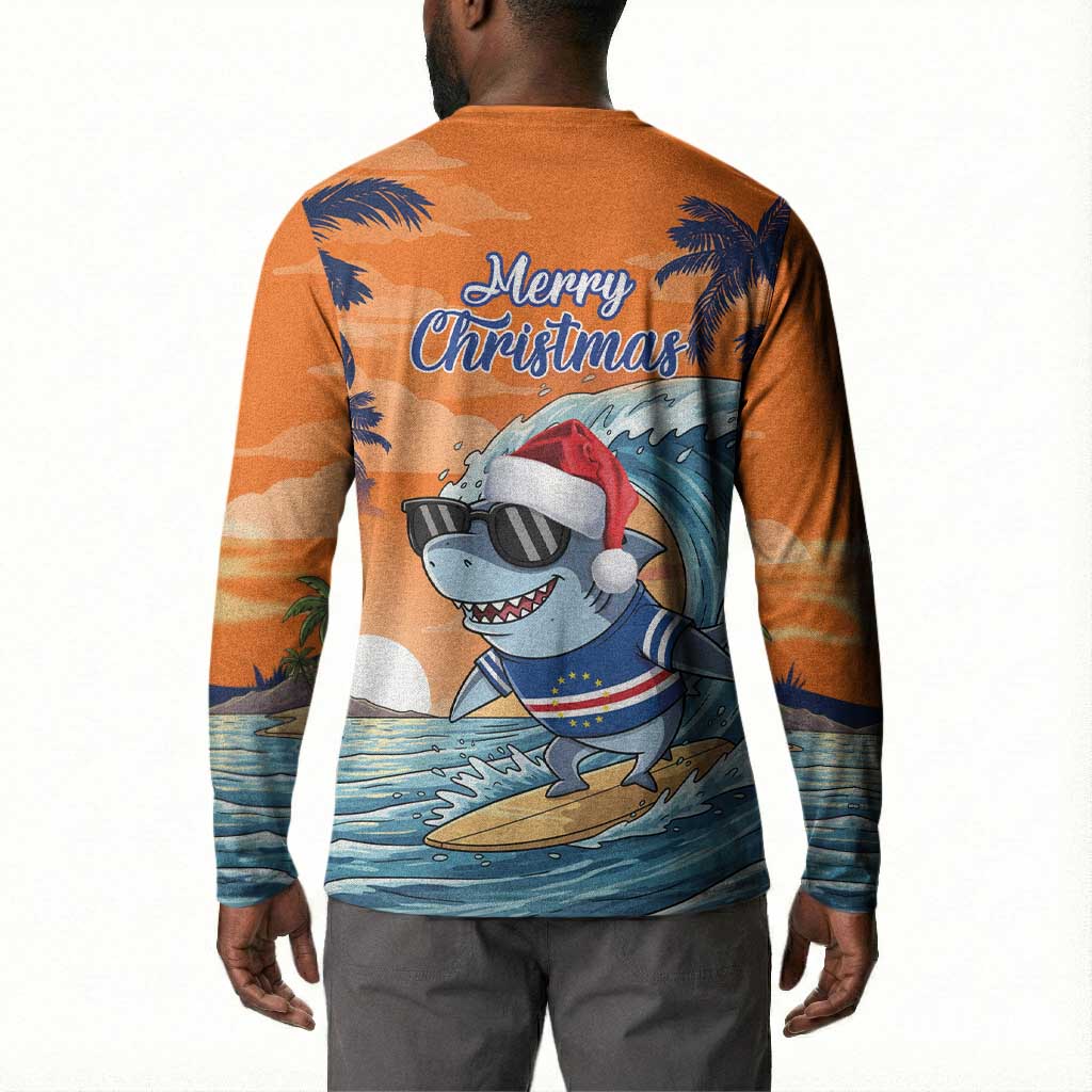 Christmas Cape Verde Button Sweatshirt Funny Shark Surfing