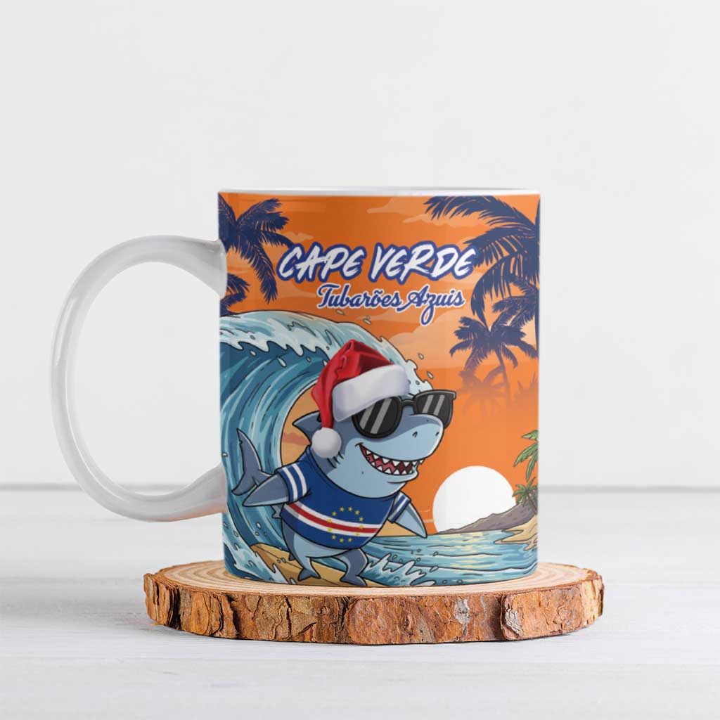 Christmas Cape Verde Ceramic Mug Funny Shark Surfing