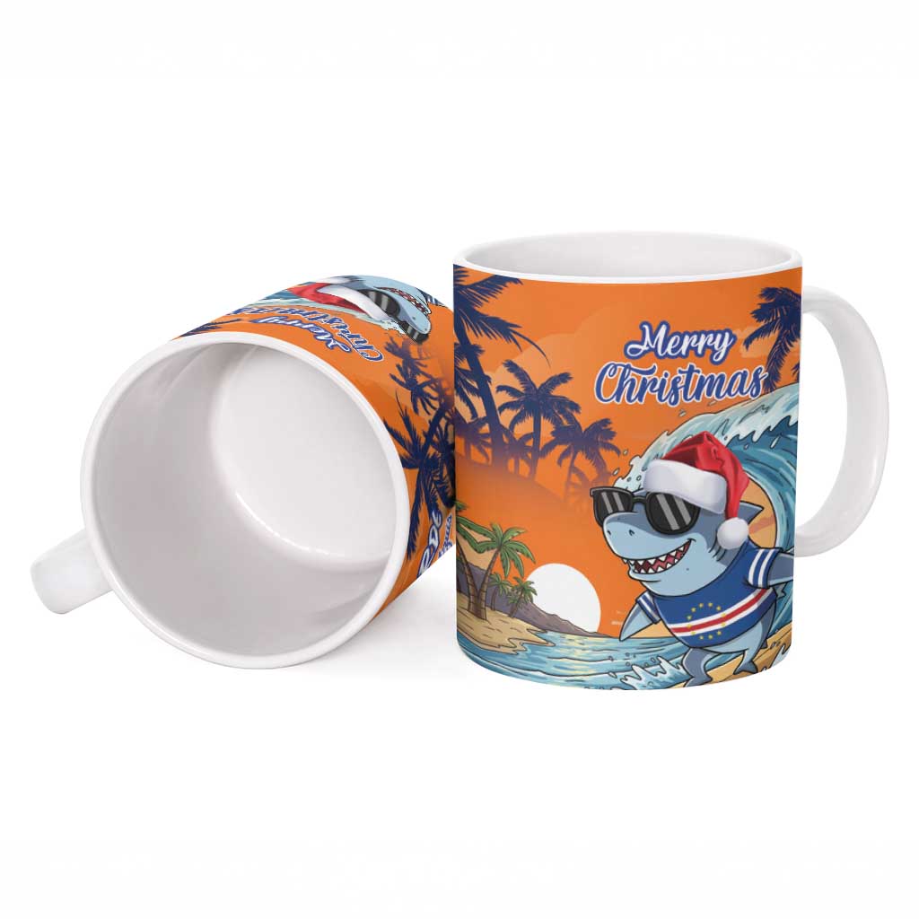 Christmas Cape Verde Ceramic Mug Funny Shark Surfing