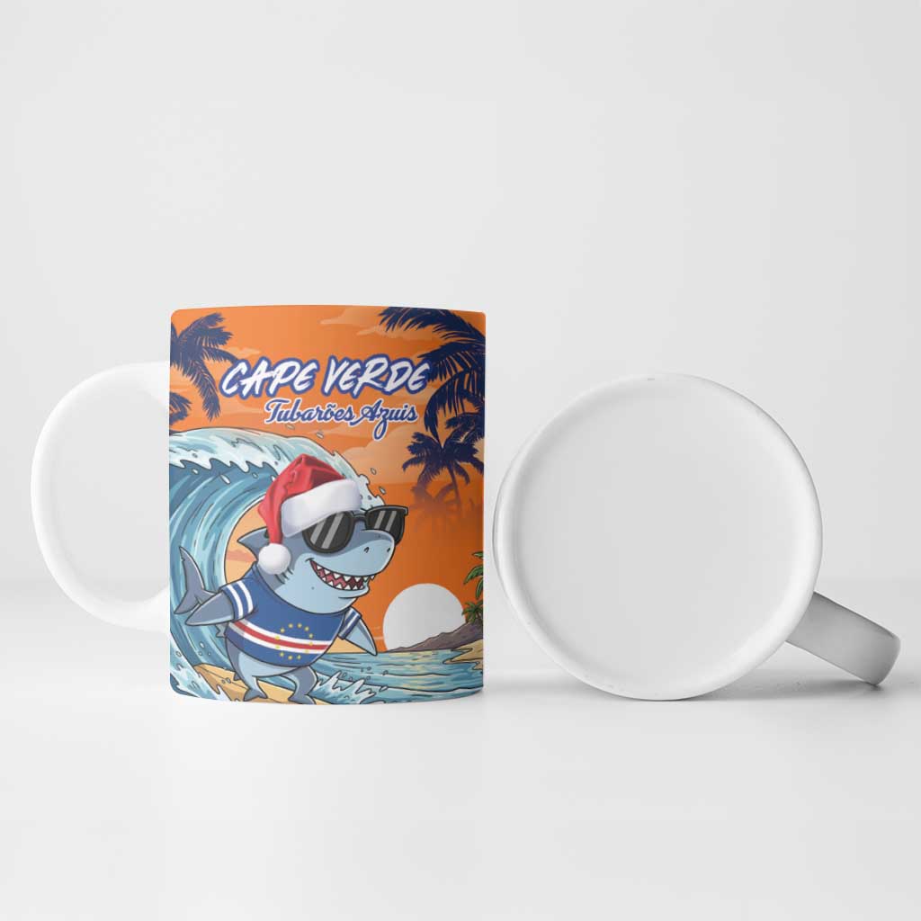 Christmas Cape Verde Ceramic Mug Funny Shark Surfing