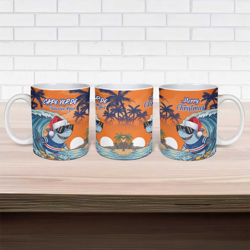 Christmas Cape Verde Ceramic Mug Funny Shark Surfing