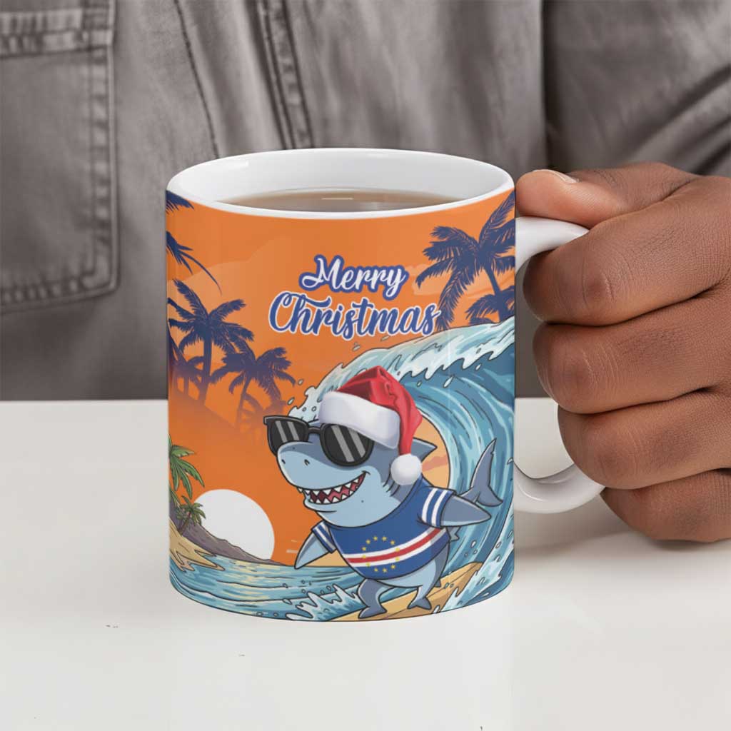 Christmas Cape Verde Ceramic Mug Funny Shark Surfing