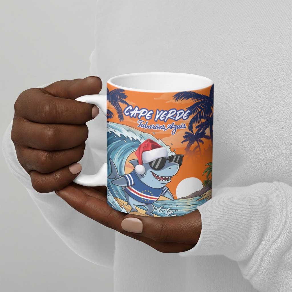 Christmas Cape Verde Ceramic Mug Funny Shark Surfing