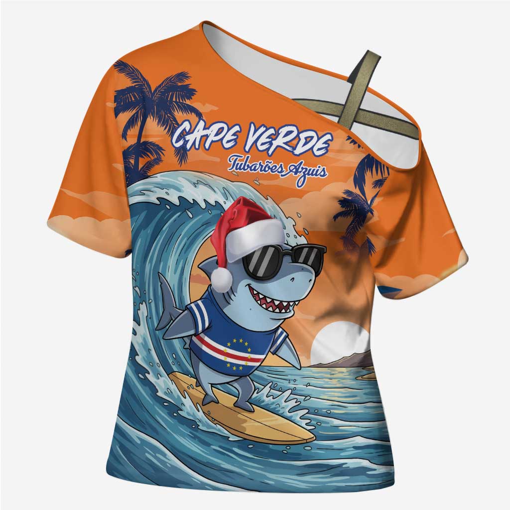 Christmas Cape Verde Cross Shoulder Shirt Funny Shark Surfing
