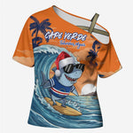 Christmas Cape Verde Cross Shoulder Shirt Funny Shark Surfing