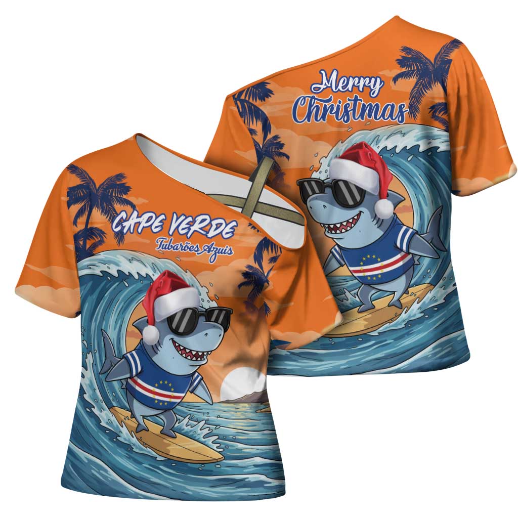 Christmas Cape Verde Cross Shoulder Shirt Funny Shark Surfing
