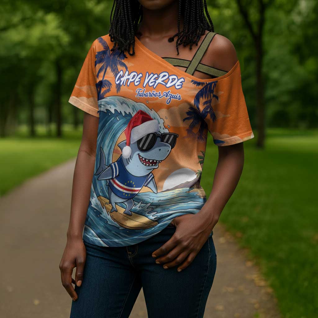 Christmas Cape Verde Cross Shoulder Shirt Funny Shark Surfing